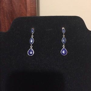 Solid Sterling Silver Blue Lapis Dangle Earrings